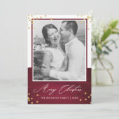 Rode vrolijke kerst met faux goud en foto feestdagenkaart (Staand voorkant)