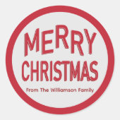 Rode vrolijke kerst ronde sticker (Voorkant)
