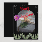 Rode vrolijke kerst Typografie groen gebladerte Feestdagenkaart (Voorkant / Achterkant)