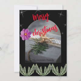Rode vrolijke kerst Typografie groen gebladerte Feestdagenkaart