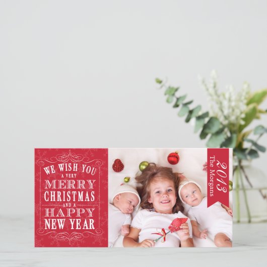 Rode vrolijke kerst, vrolijke nieuwjaar Kaart (Staand voorkant)
