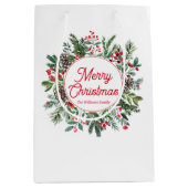 Rode vrolijke kerst waterverf vakantie groen medium cadeauzakje (Voorkant)