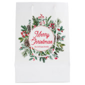 Rode vrolijke kerst waterverf vakantie groen medium cadeauzakje (Achterkant)