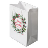 Rode vrolijke kerst waterverf vakantie groen medium cadeauzakje (Achterkant Gekanteld)