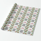 Rode Vrolijke Kerst Wit Rood Groen Bloemen Logo Cadeaupapier (Uitgerold)