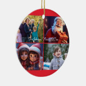 Rode Vrolijke Kerstfoto Familie Keramisch Ornament (Rechts)