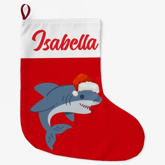 Rode Vrolijke Kersthaai Vis Kerstman Hoed Kerstmis Grote Kerstsok (Voorkant)