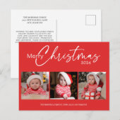 Rode Vrolijke Kerstmis 2024 Fotocollage Typografie Feestdagenkaart (Voorkant / Achterkant)