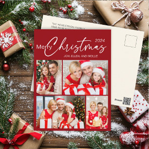 Rode Vrolijke Kerstmis 4 Foto Vakantie Briefkaart