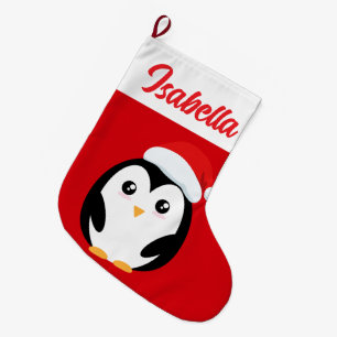 Rode Vrolijke Kerstmis Chubby pinguïn Santa hat Xm Grote Kerstsok