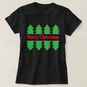 Rode Vrolijke Kerstmis Eenvoudig Groene Boom Ontwe T-shirt