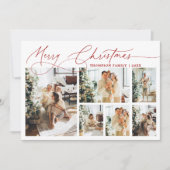 Rode Vrolijke Kerstmis Elegante Script Fotocollage Feestdagenkaart (Voorkant)
