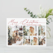 Rode Vrolijke Kerstmis Elegante Script Fotocollage Feestdagenkaart (Staand voorkant)