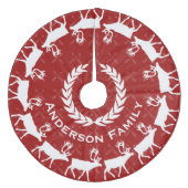 Rode Vrolijke Kerstmis Familienaam Rustiek Rendier Fleece Kerstboom Rok (Voorkant)