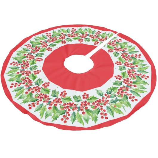 Rode Vrolijke Kerstmis Holly Berries kerstboom Rok (Gekanteld)