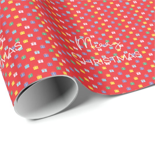 Rode Vrolijke Kerstmis Modern Gift Wrapping Paper Cadeaupapier (Rol Hoek)