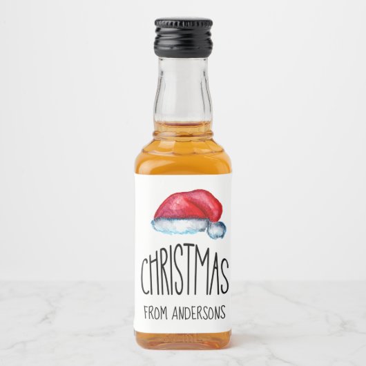 Rode Vrolijke Kerstmis Schattigee Kerstmanhoed Likeurfles Etiket (Voorkant)