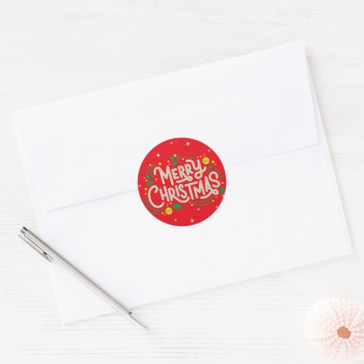 RODE VROLIJKE KERSTMIS STICKER (Envelop)
