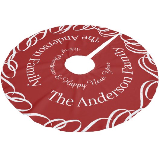 Rode Vrolijke Kerstmis Swirl Ontwerp Gepersonalise Kerstboom Rok (Gekanteld)