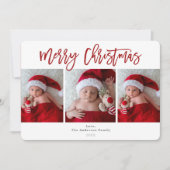 Rode Vrolijke Kerstmis Wit Hout Vakantie Foto Kaart (Voorkant)