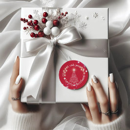 Rode Vrolijke kerstpijnboom Ronde Sticker