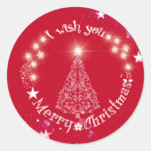 Rode Vrolijke kerstpijnboom Ronde Sticker (Voorkant)