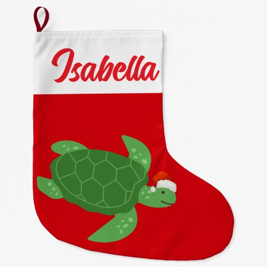 Rode Vrolijke Kerstschildpad vis Kerstman hoed Ker Grote Kerstsok (Voorkant)