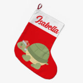 Rode Vrolijke Kerstschildpad zee Santa hat Xmas Grote Kerstsok (Voorkant (Hangend))