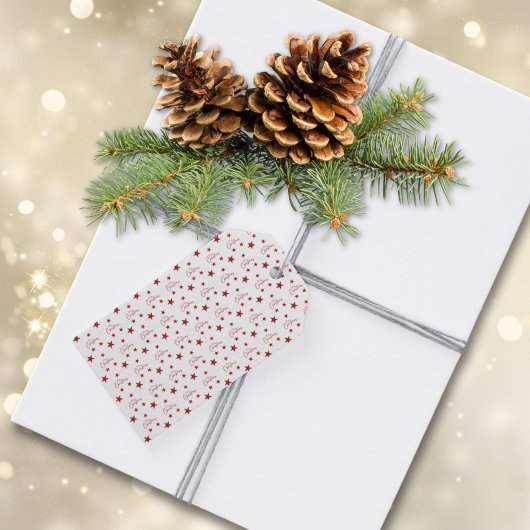 Rode vrolijke kerststerren cadeaulabel