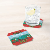 Rode vrolijke kersttrein kartonnen onderzetters (Insitu)