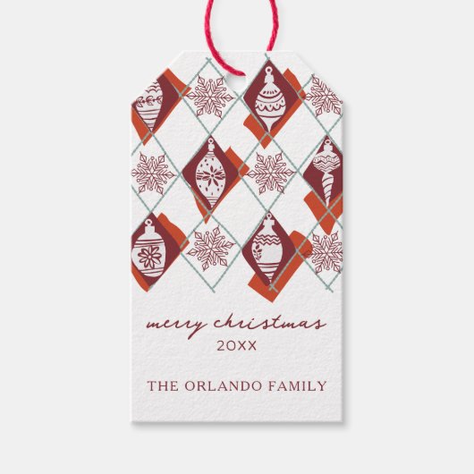 Rode Vrolijke Kersttypografie Vakantie Gift Labels Cadeaulabel (Voorkant)