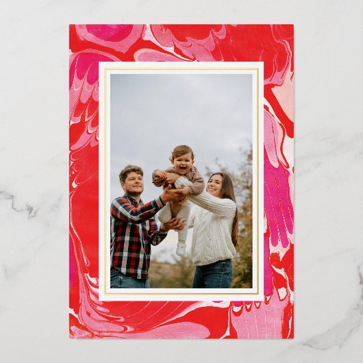 Rode vrolijke knikker folie vakantie wenskaart folie feestdagenkaart (Voorkant)