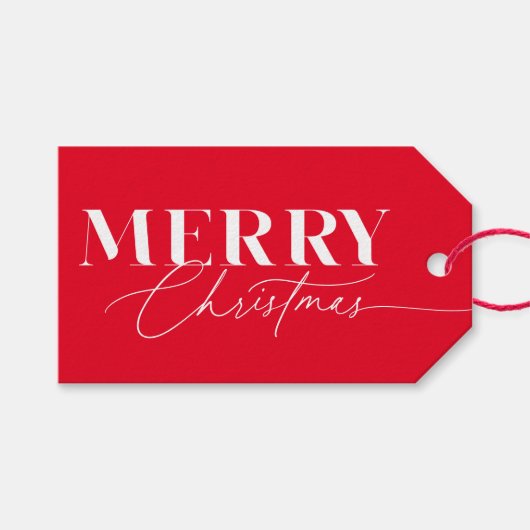 Rode Vrolijke Magische Kerstmis Cadeaulabel (Voorkant (Horizontaal))