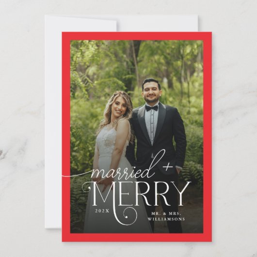 Rode vrolijkheid en getrouwde foto Passen getrouwd Feestdagenkaart (Voorkant)