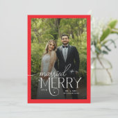 Rode vrolijkheid en getrouwde foto Passen getrouwd Feestdagenkaart (Staand voorkant)