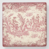 rode vrouwen Toile de Jouy afgedrukt Stenen Onderzetter (Voorkant)