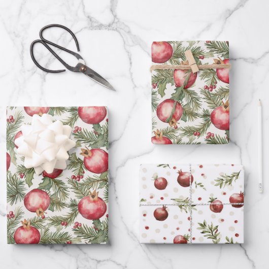 Rode Vrucht Granaat Kerst Inpakpapier Vel (Voorkant)