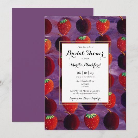 Rode Vruchten Landelijke Bruidsfeest Kaart (Voorkant / Achterkant)