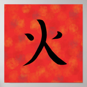 Rode Vuur Kanji Japanse Calligrafie Poster