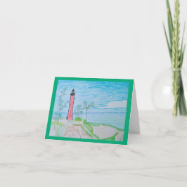 Rode vuurtoren bij het Beach Blank Wenskaart Notitiekaartje