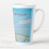 Rode vuurtoren Blauwe omtrek Latte Mok (Rechts)