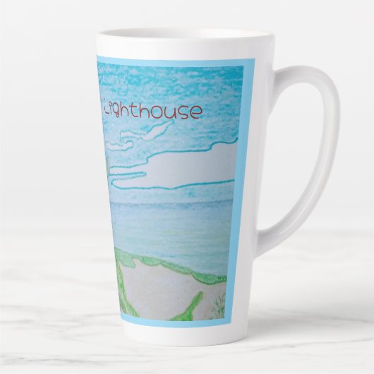 Rode vuurtoren Blauwe omtrek Latte Mok (Rechts)