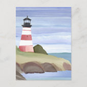 rode vuurtoren | Coastal Ocean Waterverf Painting Briefkaart (Voorkant)