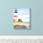 rode vuurtoren | Coastal Ocean Waterverf Painting Canvas Afdruk (Insitu (Houten vloer))
