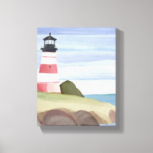 rode vuurtoren | Coastal Ocean Waterverf Painting Canvas Afdruk (Voorkant)