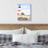 rode vuurtoren | Coastal Ocean Waterverf Painting Canvas Afdruk (Insitu (Slaapkamer))