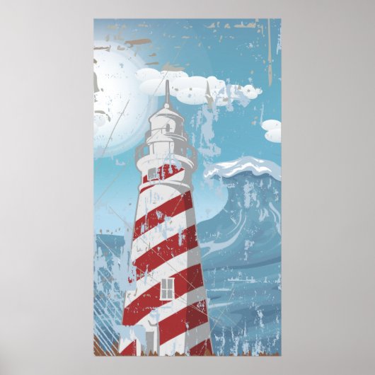  rode vuurtoren, grijze poster, druk poster (Voorkant)