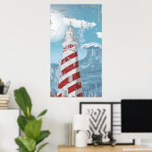  rode vuurtoren, grijze poster, druk poster (Thuiskantoor)