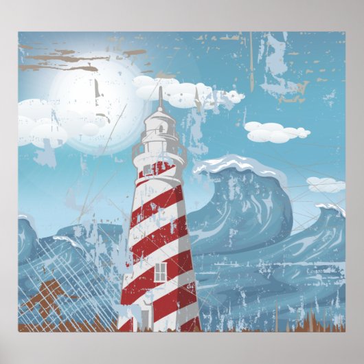  rode vuurtoren, grijze poster, druk poster (Voorkant)