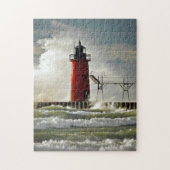 rode vuurtoren in storm legpuzzel (Verticaal)